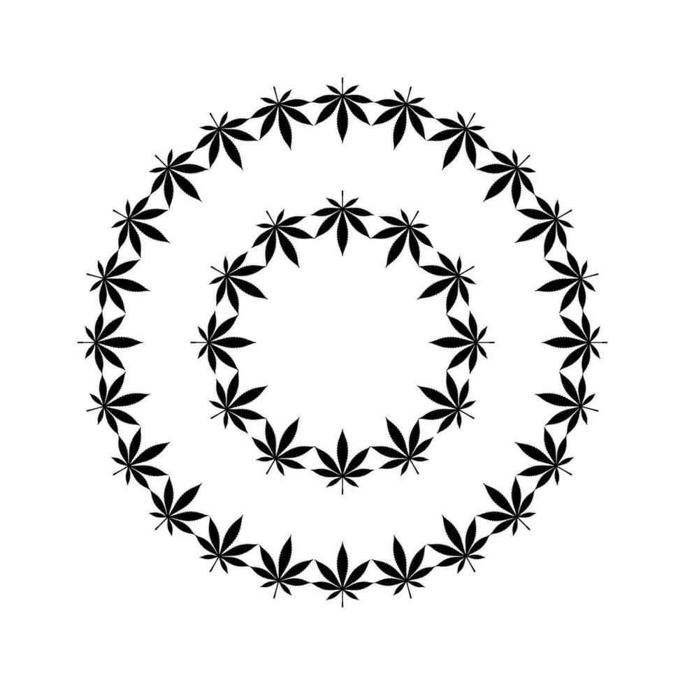 Cannabis Plant Leaf Silhouette Circle Shape Composition, can use for Decoration, Ornate, Wallpaper, Cover, Art Illustration, Textile, Fabric, Fashion, or Graphic Design Element. Vector Illustration