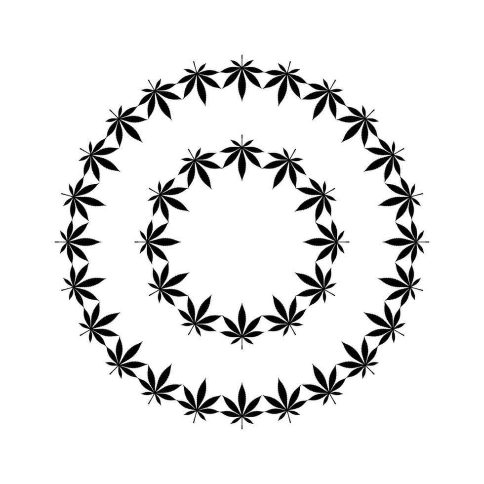 Cannabis Plant Leaf Silhouette Circle Shape Composition, can use for Decoration, Ornate, Wallpaper, Cover, Art Illustration, Textile, Fabric, Fashion, or Graphic Design Element. Vector Illustration