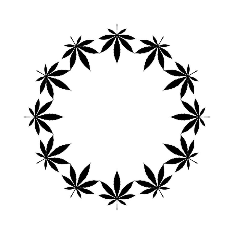 Cannabis Plant Leaf Silhouette Circle Shape Composition, can use for Decoration, Ornate, Wallpaper, Cover, Art Illustration, Textile, Fabric, Fashion, or Graphic Design Element. Vector Illustration