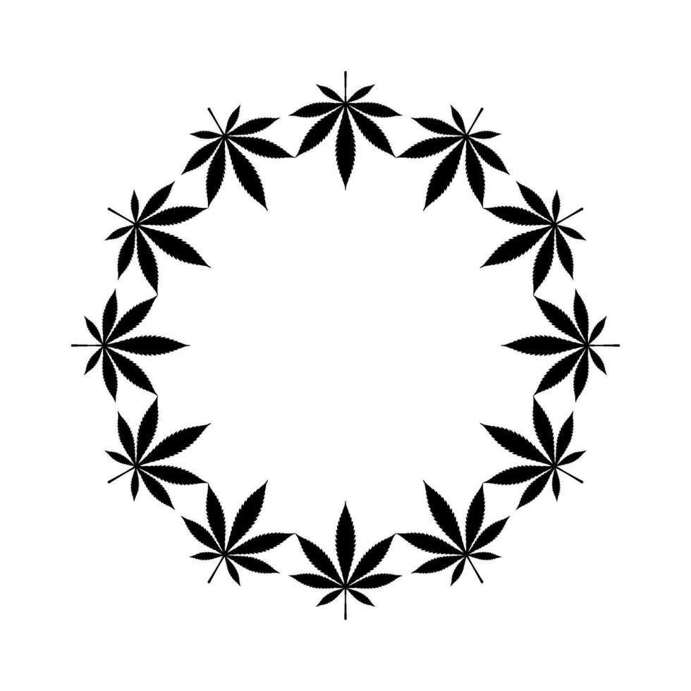 Cannabis Plant Leaf Silhouette Circle Shape Composition, can use for Decoration, Ornate, Wallpaper, Cover, Art Illustration, Textile, Fabric, Fashion, or Graphic Design Element. Vector Illustration