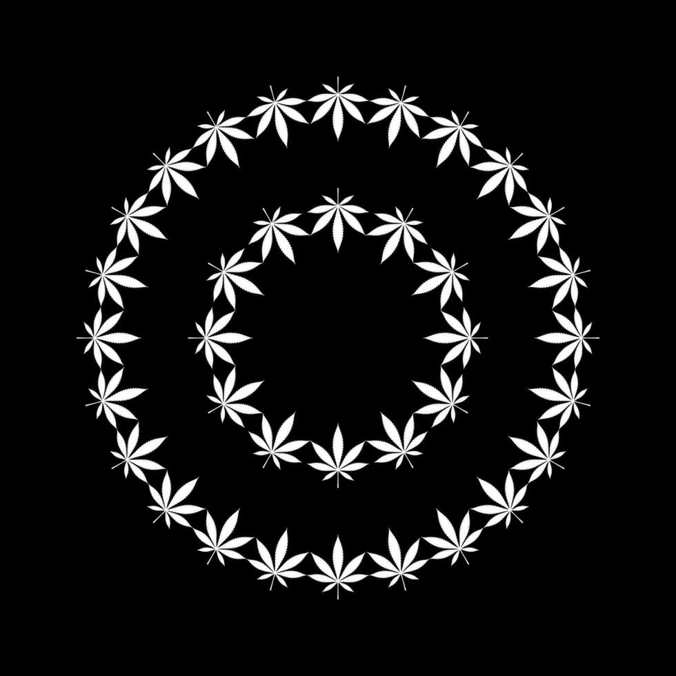 Cannabis Plant Leaf Silhouette Circle Shape Composition, can use for Decoration, Ornate, Wallpaper, Cover, Art Illustration, Textile, Fabric, Fashion, or Graphic Design Element. Vector Illustration