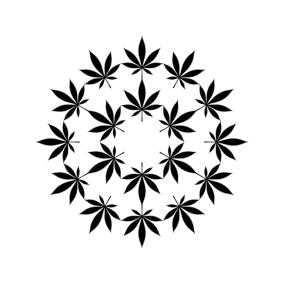 Cannabis Plant Leaf Silhouette Circle Shape Composition, can use for Decoration, Ornate, Wallpaper, Cover, Art Illustration, Textile, Fabric, Fashion, or Graphic Design Element. Vector Illustration