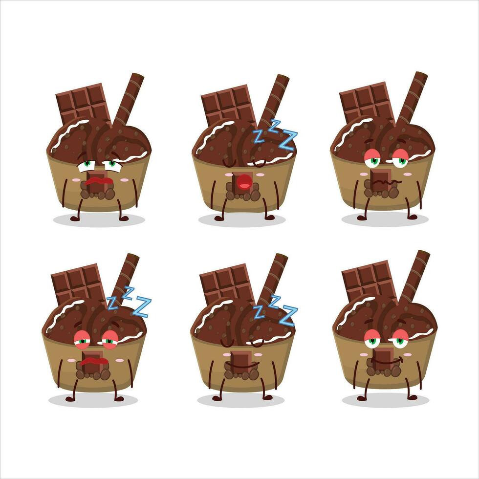 Cartoon character of ice cream chocolate with sleepy expression vector