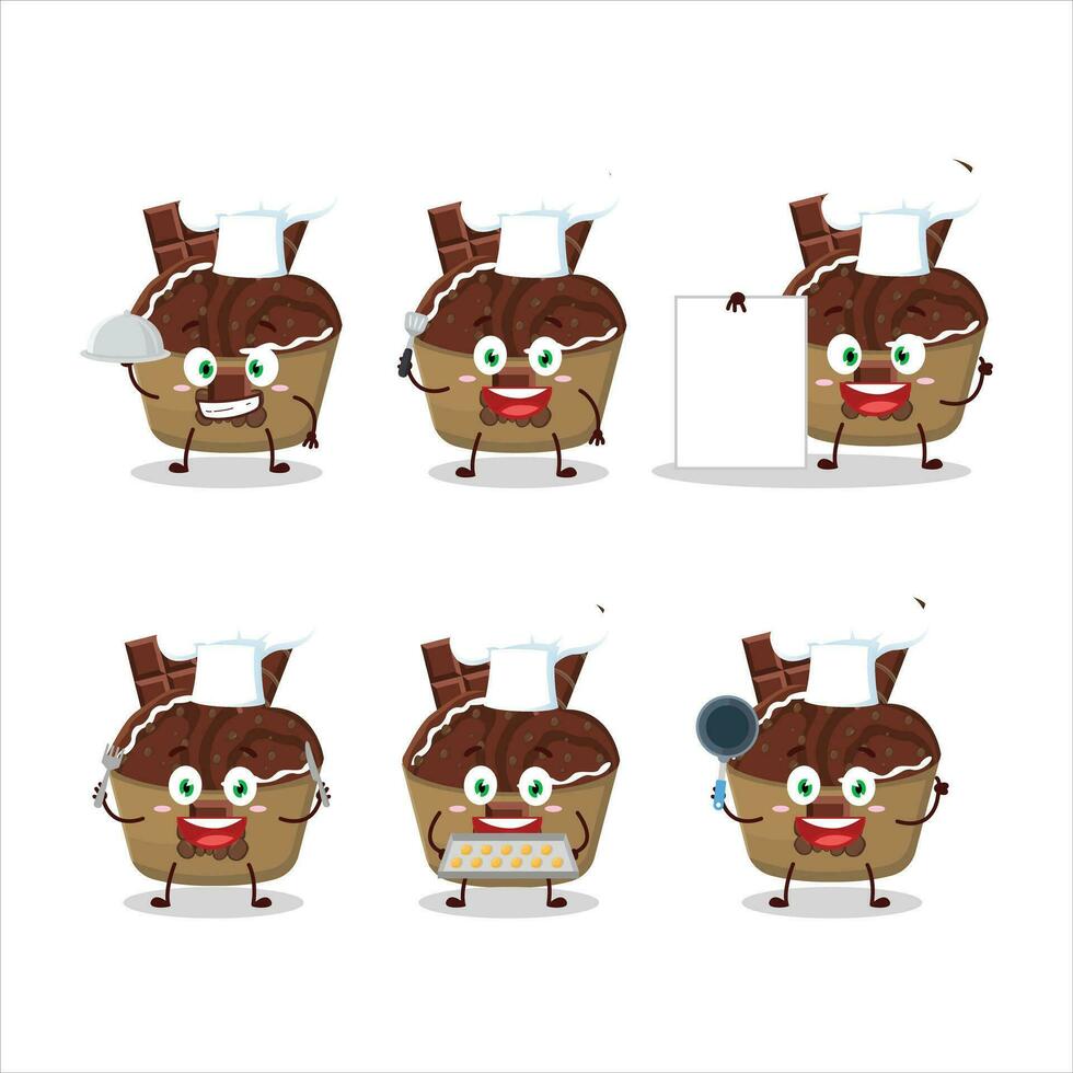 dibujos animados personaje de hielo crema chocolate con varios cocinero emoticones vector