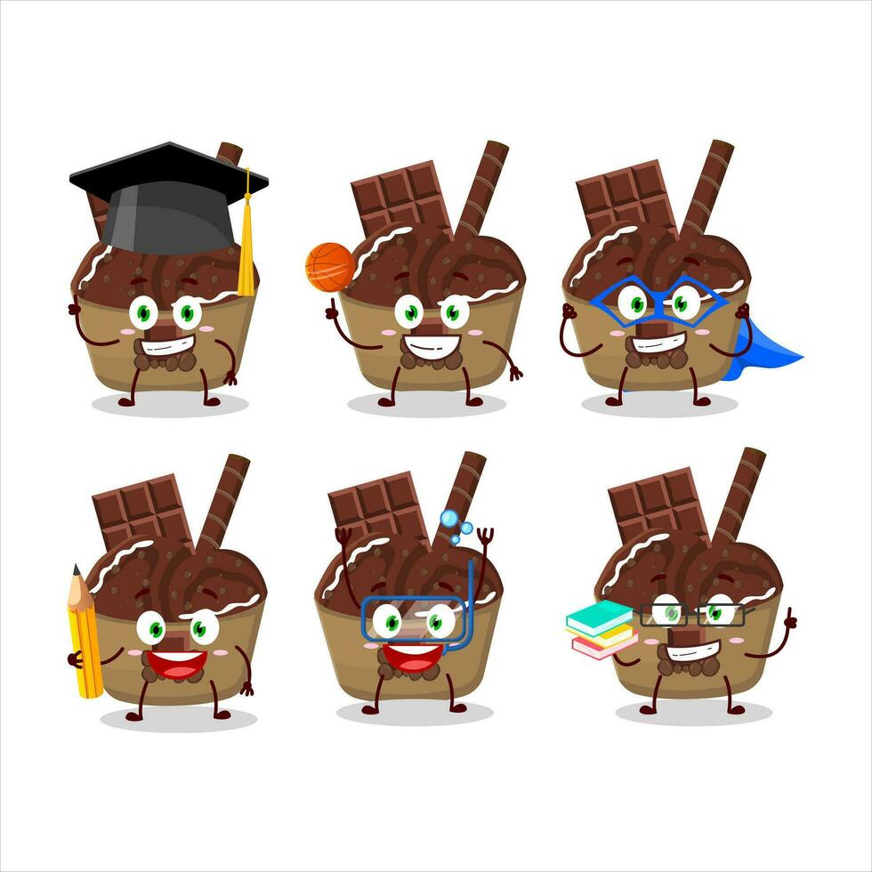 colegio estudiante de hielo crema chocolate dibujos animados personaje con varios expresiones vector