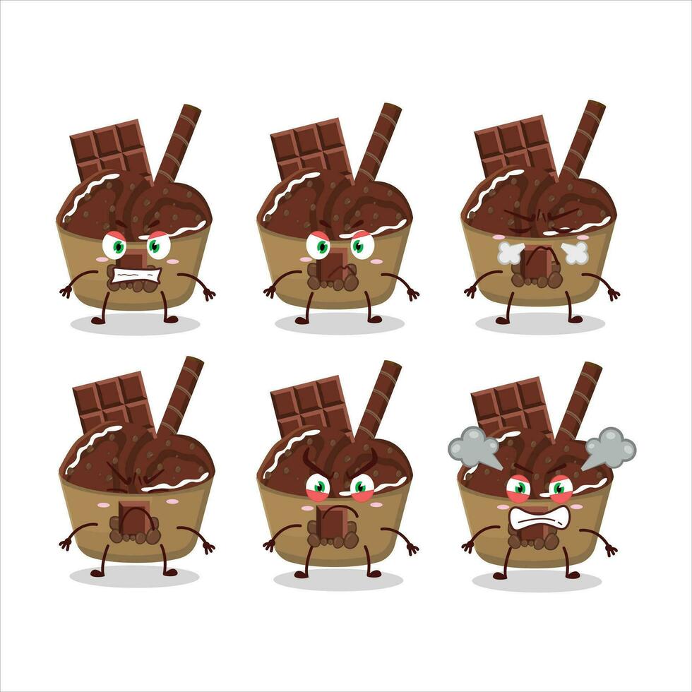 Ice cream chocolate cup cartoon character with various angry expressions vector