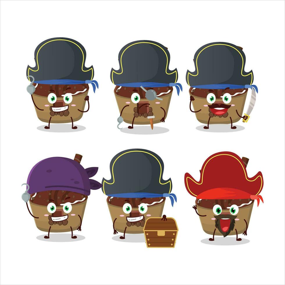 Cartoon character of ice cream chocolate with various pirates emoticons vector