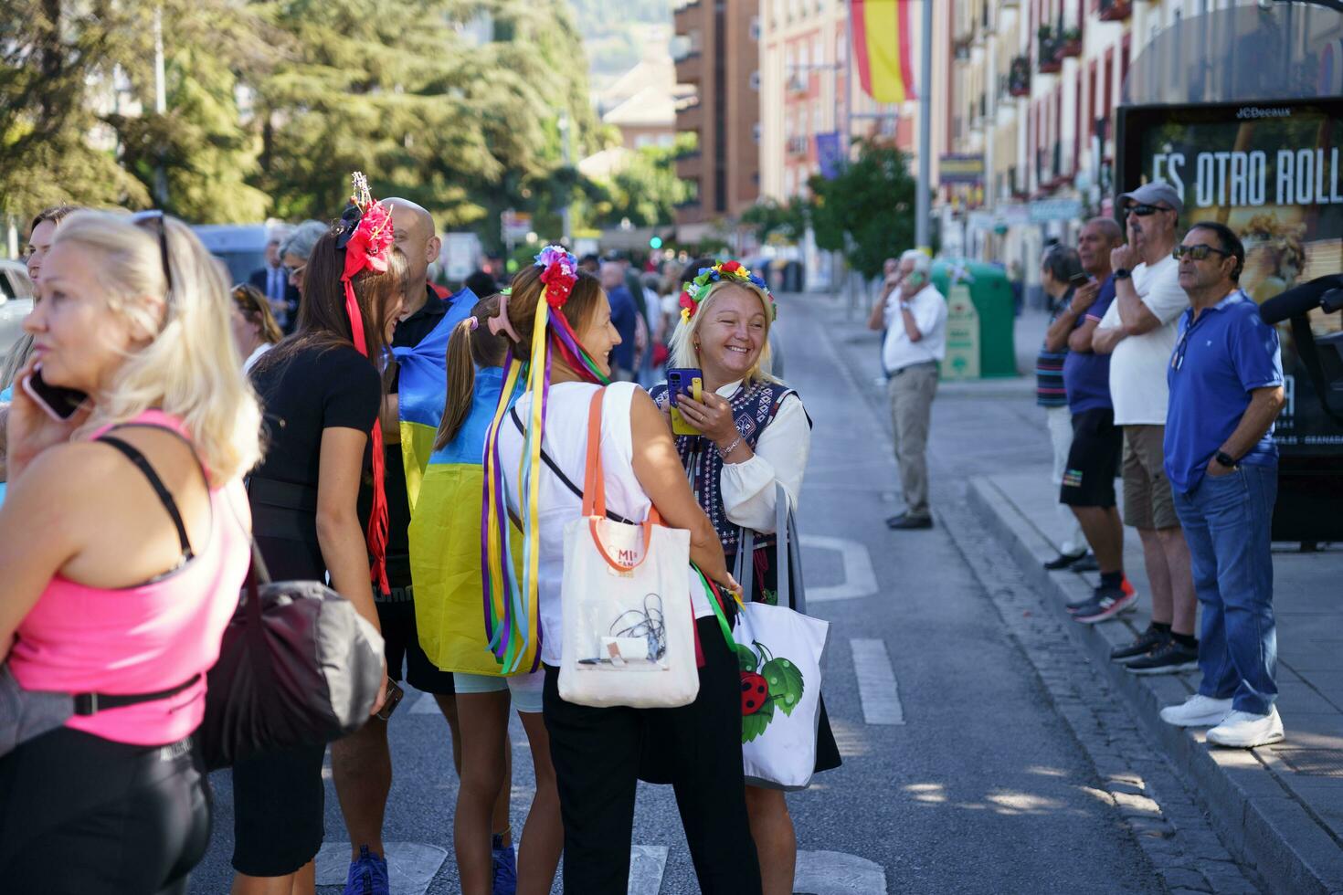 Granada, Andalusia, Spain. October 5th, 2023. Ukrainians demonstrating in Ukrainian costumes at the European Summit in Granada. photo