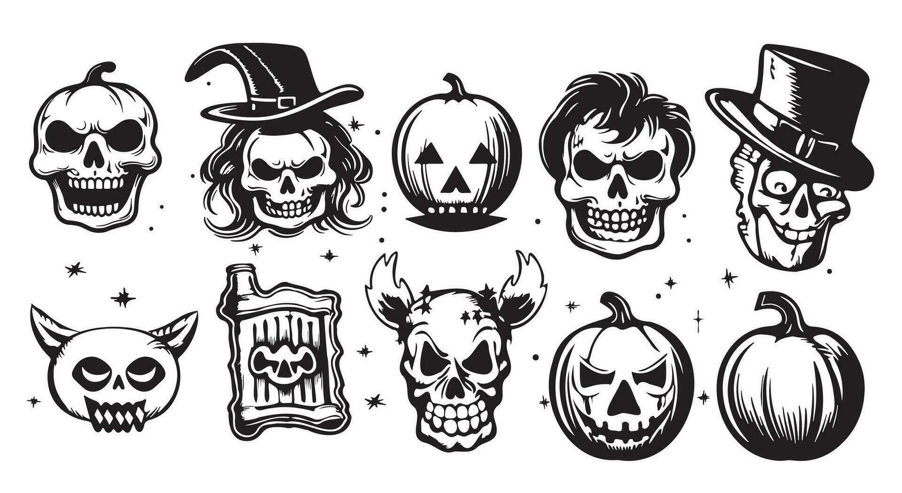 Víspera de Todos los Santos símbolos conjunto bosquejo mano dibujado en cómic estilo .vector ilustración fiesta de el muerto vector
