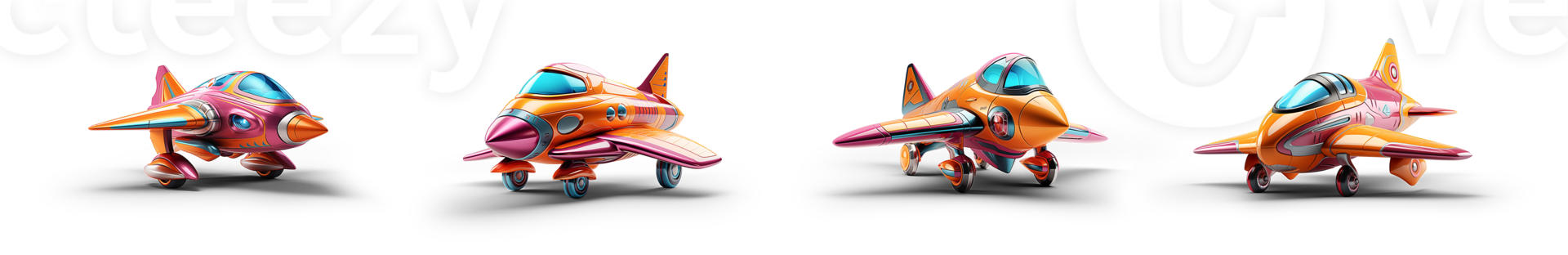 Set of Ffuturistic Toy Rocket Ships Isolated on Transparent Background. Generative AI. Transparent PNG. png