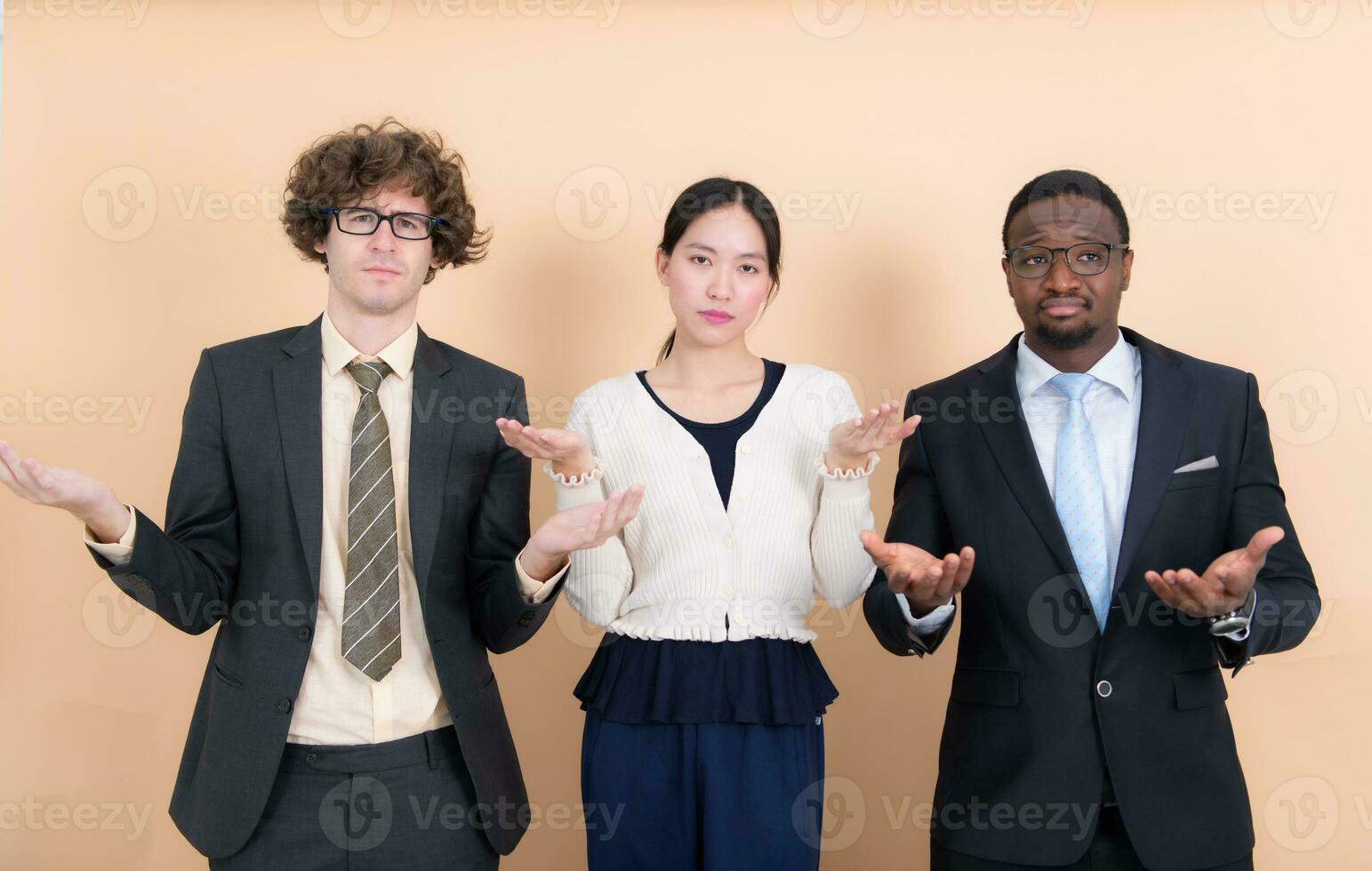 Portrait of confident business team standing in office. Multiethnic group. photo