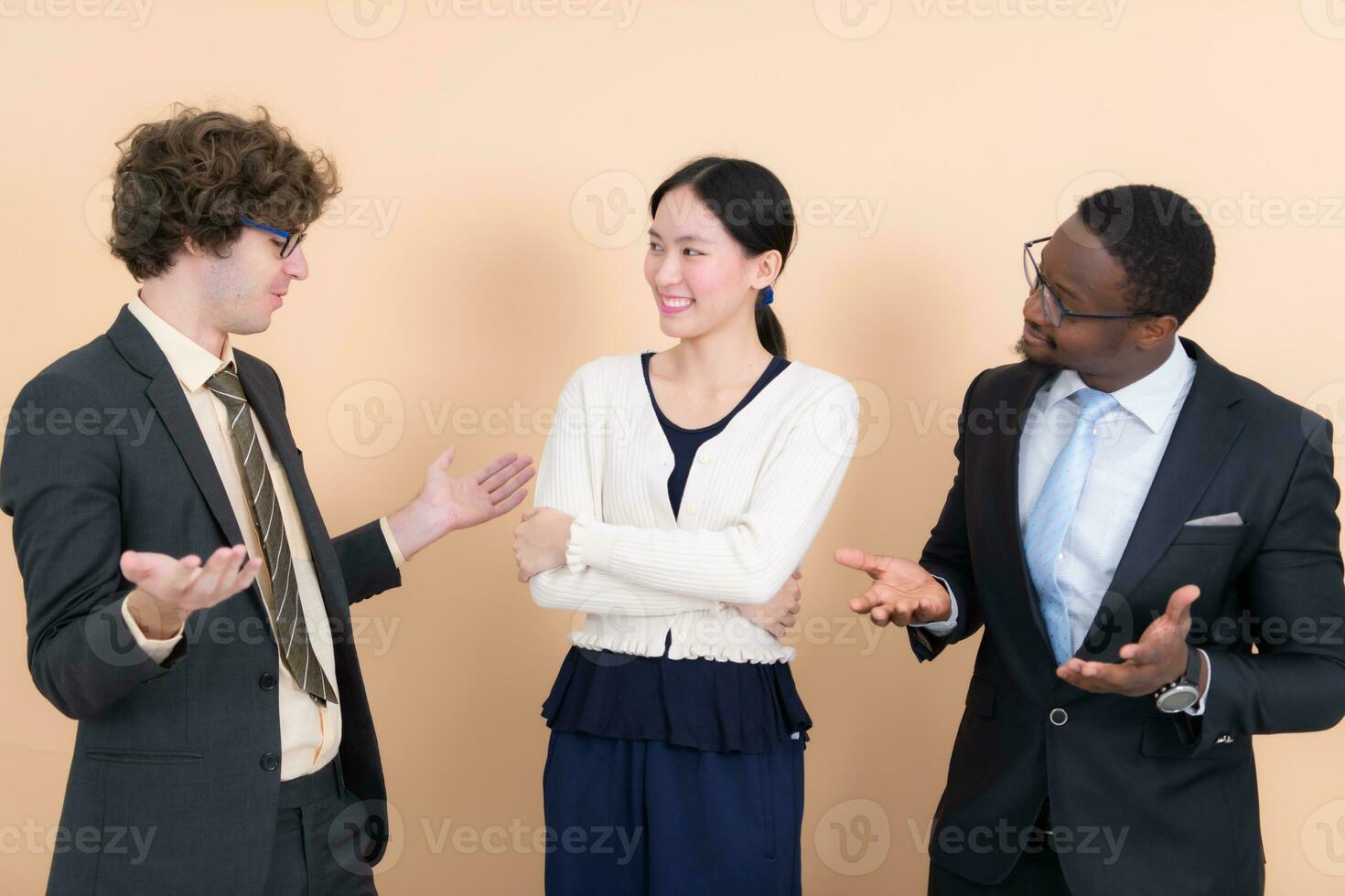 Portrait of confident business team standing in office. Multiethnic group. photo