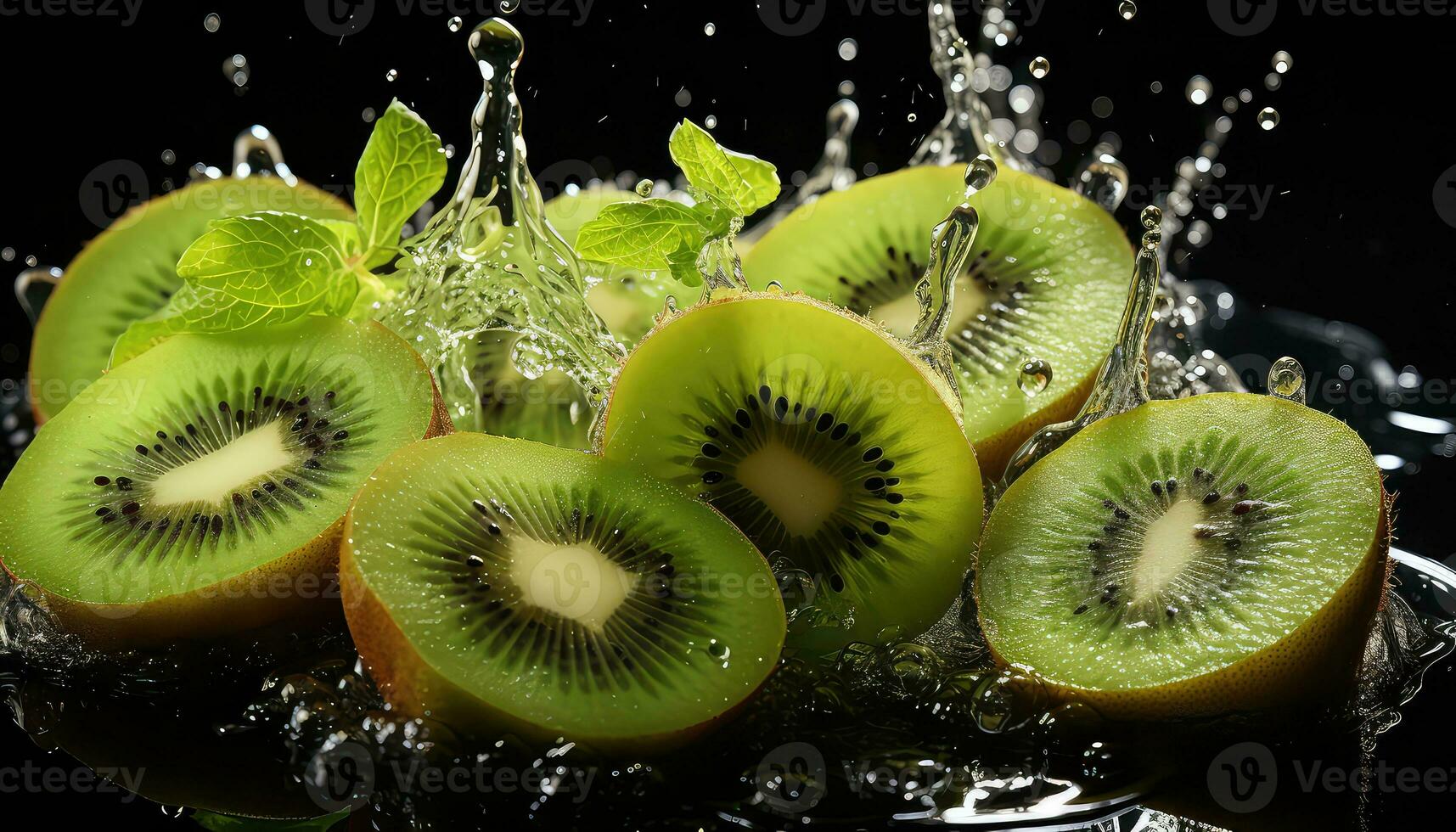 kiwi fruit slices into water AI generated photo