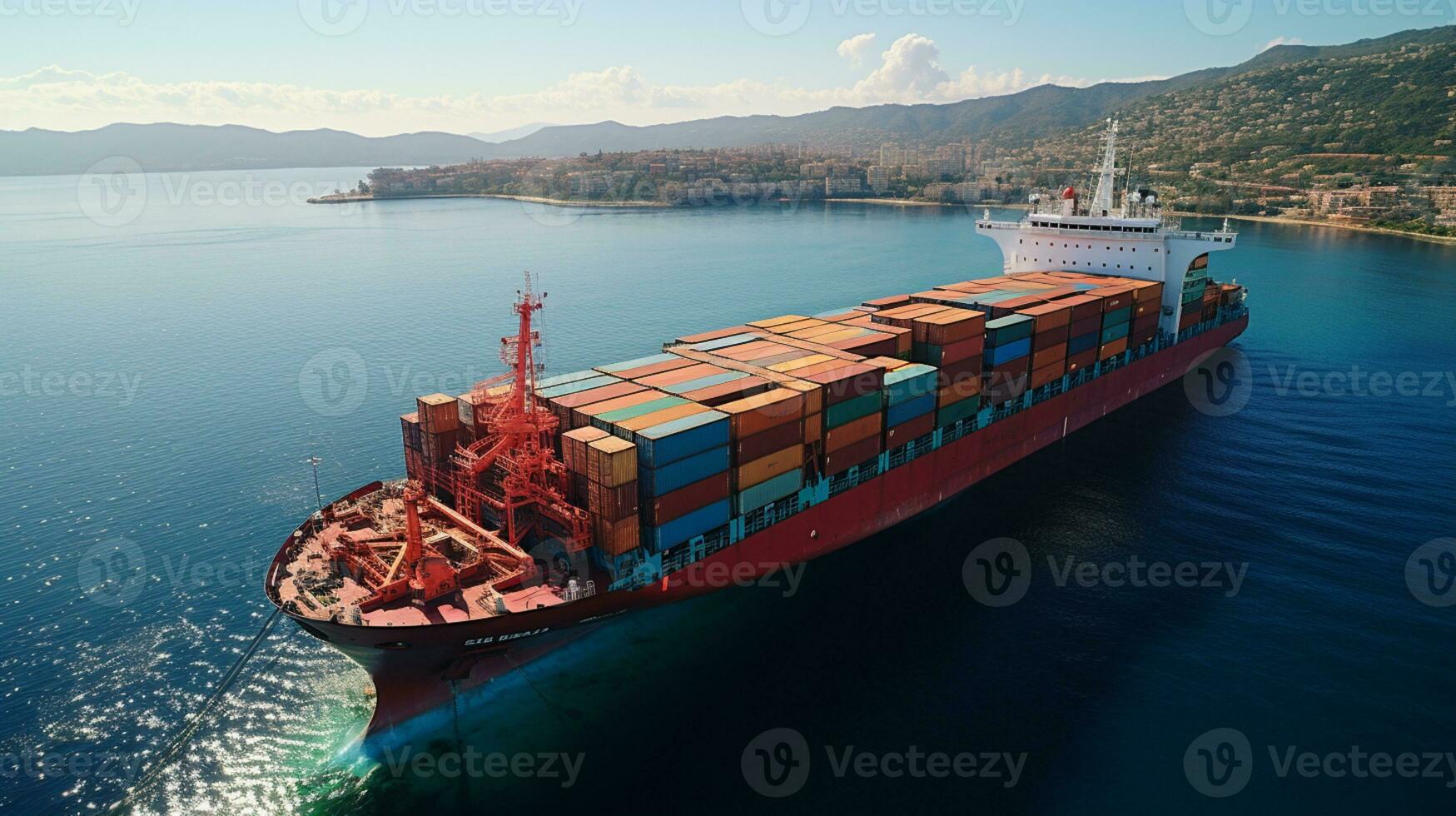 Cargo ship  full with containers ready to departed AI Generated photo