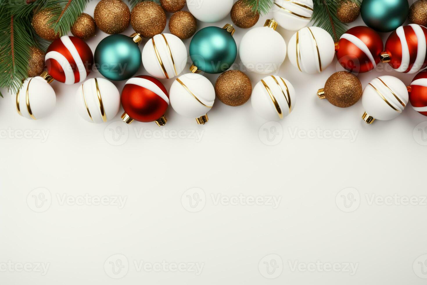 Christmas background with fir branches and baubles on a white background AI Generated photo