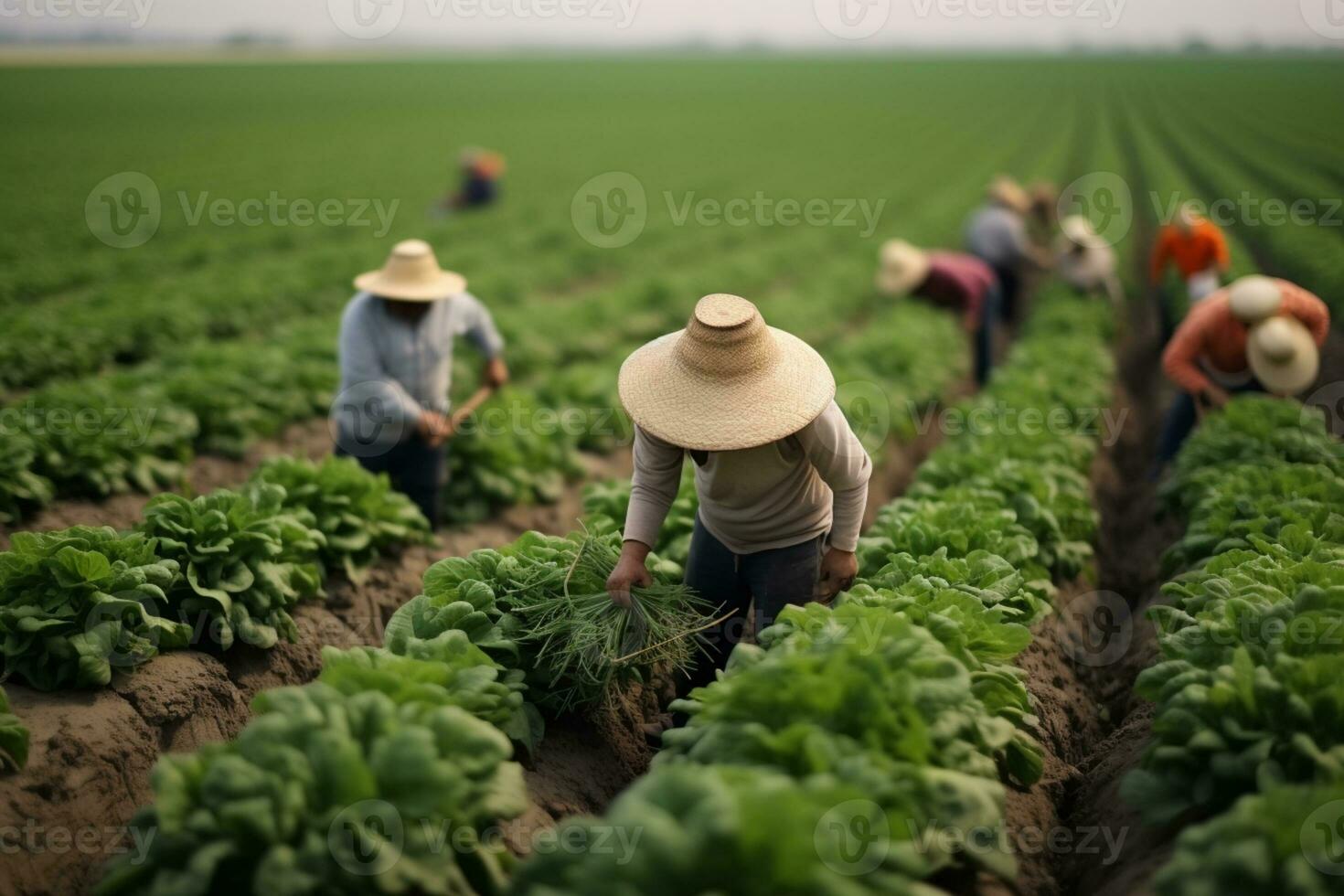 Farmer working on a vegetable field in the morning. Concept of agriculture. AI Generated photo