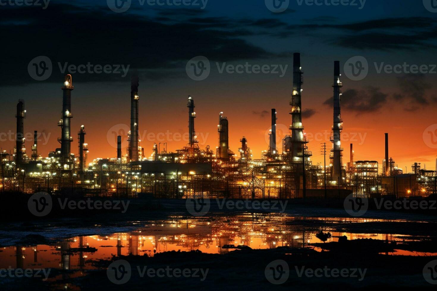 a view of oil refinery during night, industrial concept AI Generated photo