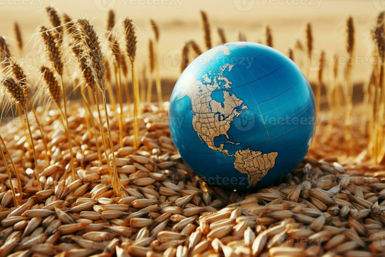 A globe on top of a grains, food security concept AI Generated photo