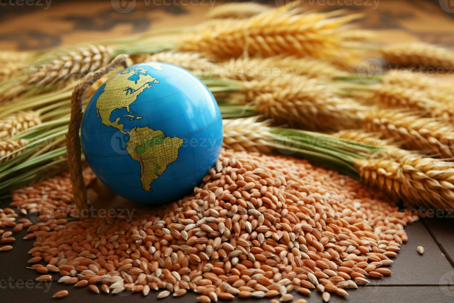 A globe on top of a grains, food security concept AI Generated photo