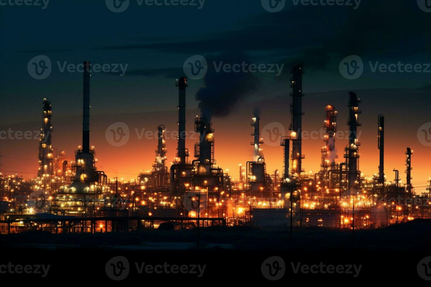 a view of oil refinery during night, industrial concept AI Generated photo