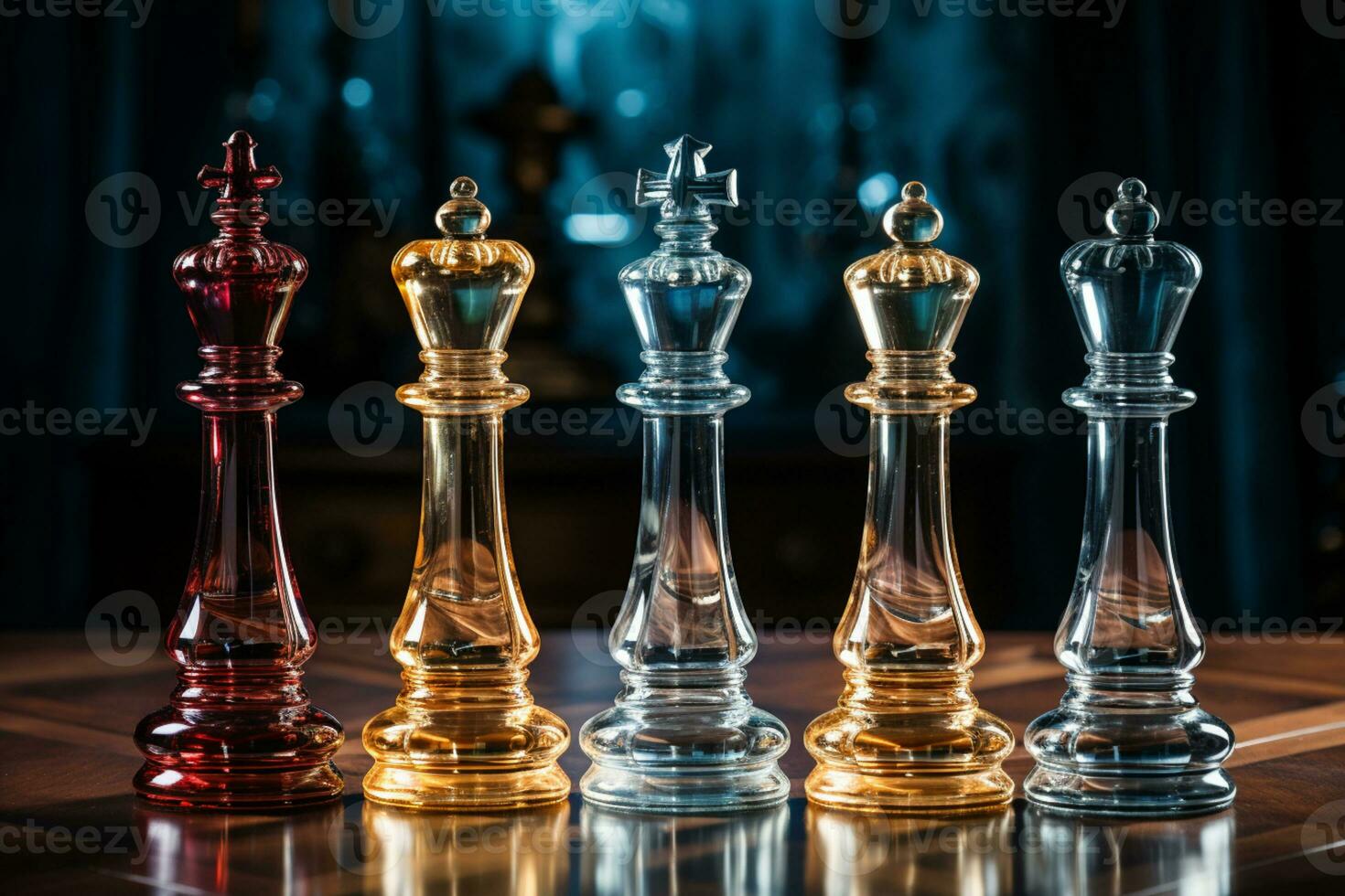 3d Rendering Of A Blurry Black King Chess Piece With Various Chess