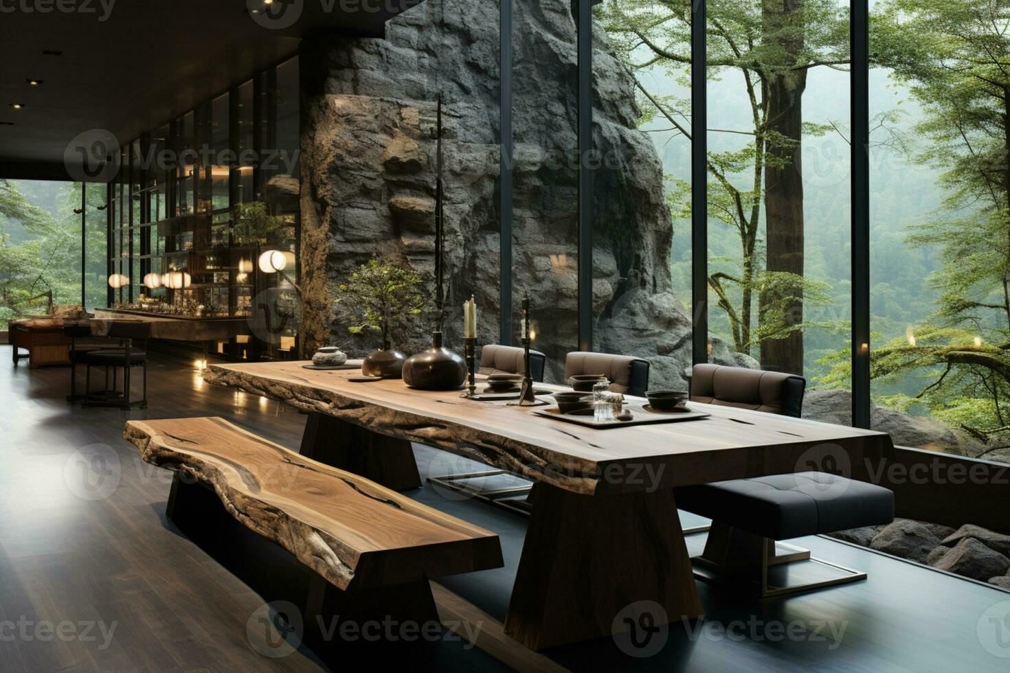 dining interior design with nature vibes, simple yet modern AI Generated photo