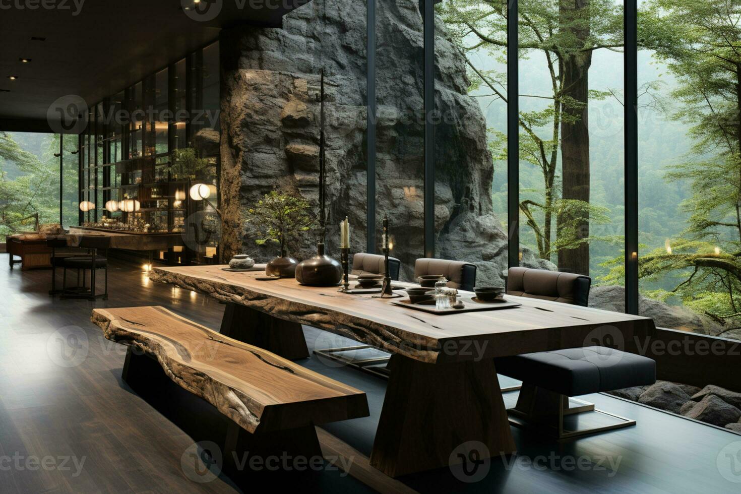 comida interior diseño con naturaleza vibras, sencillo aún moderno ai generado foto