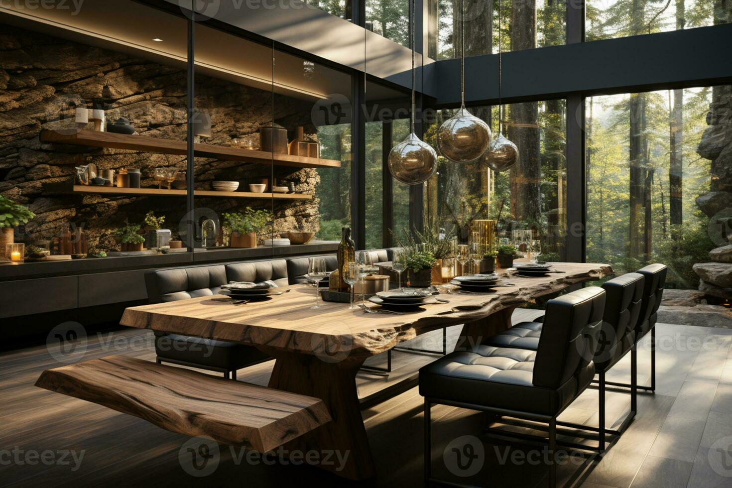 dining interior design with nature vibes, simple yet modern AI Generated photo