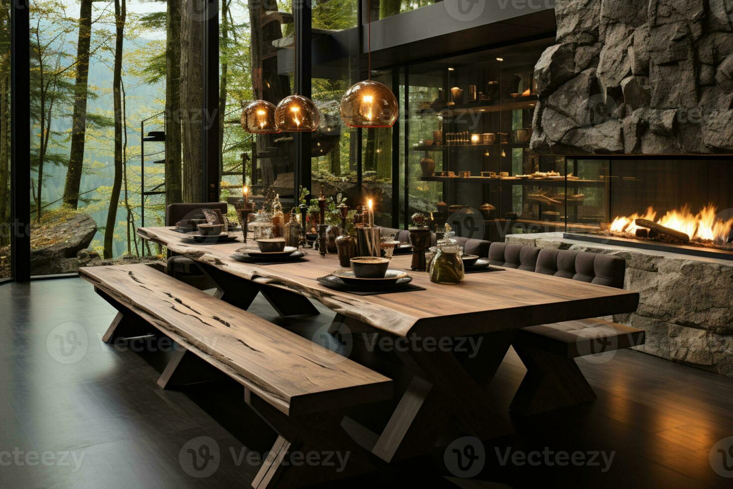 dining interior design with nature vibes, simple yet modern AI Generated photo