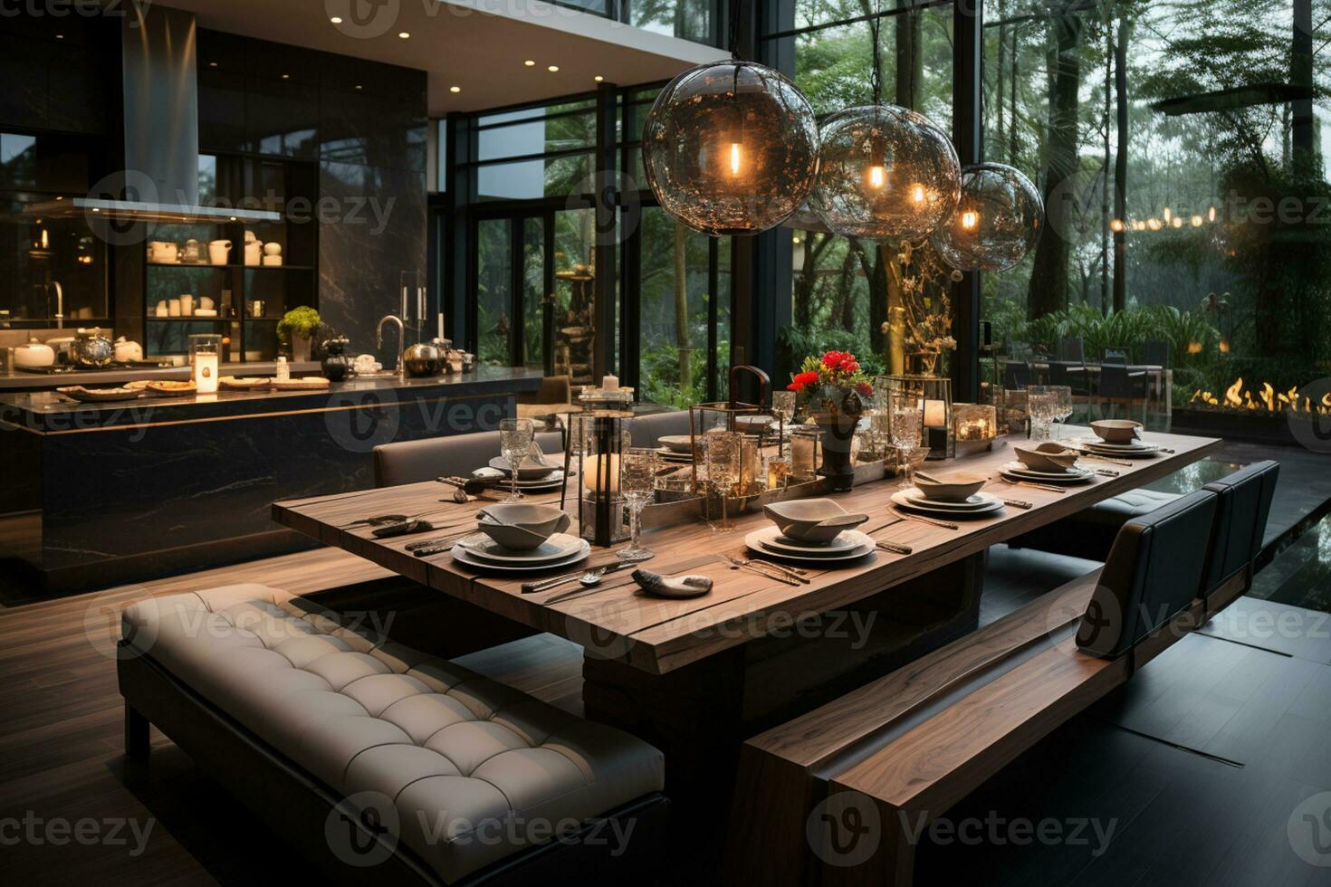 dining interior design with nature vibes, simple yet modern AI Generated photo