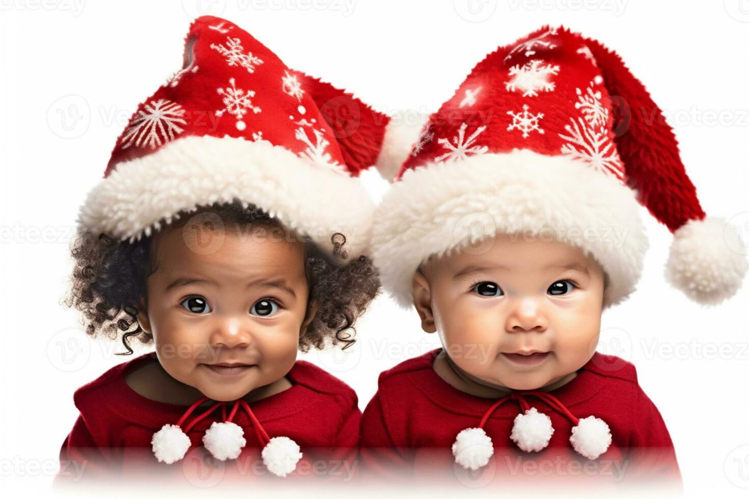 potrait of cute diverse babies on a Christmas themed outfit photo