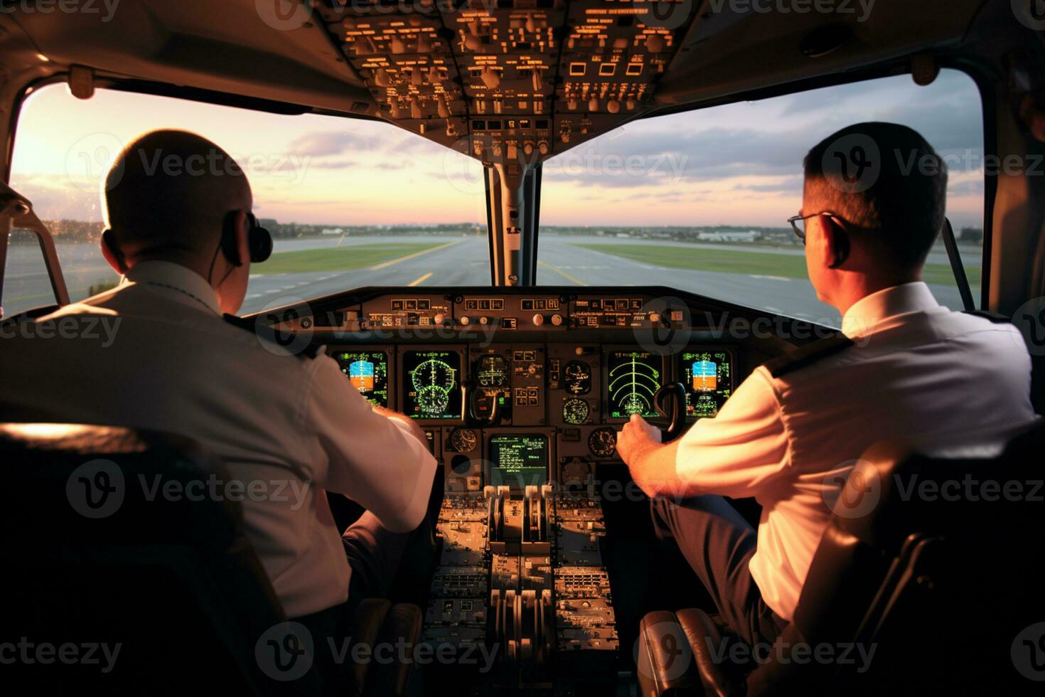 Two pilot on a cockpit of a commercial airlines AI Generative photo