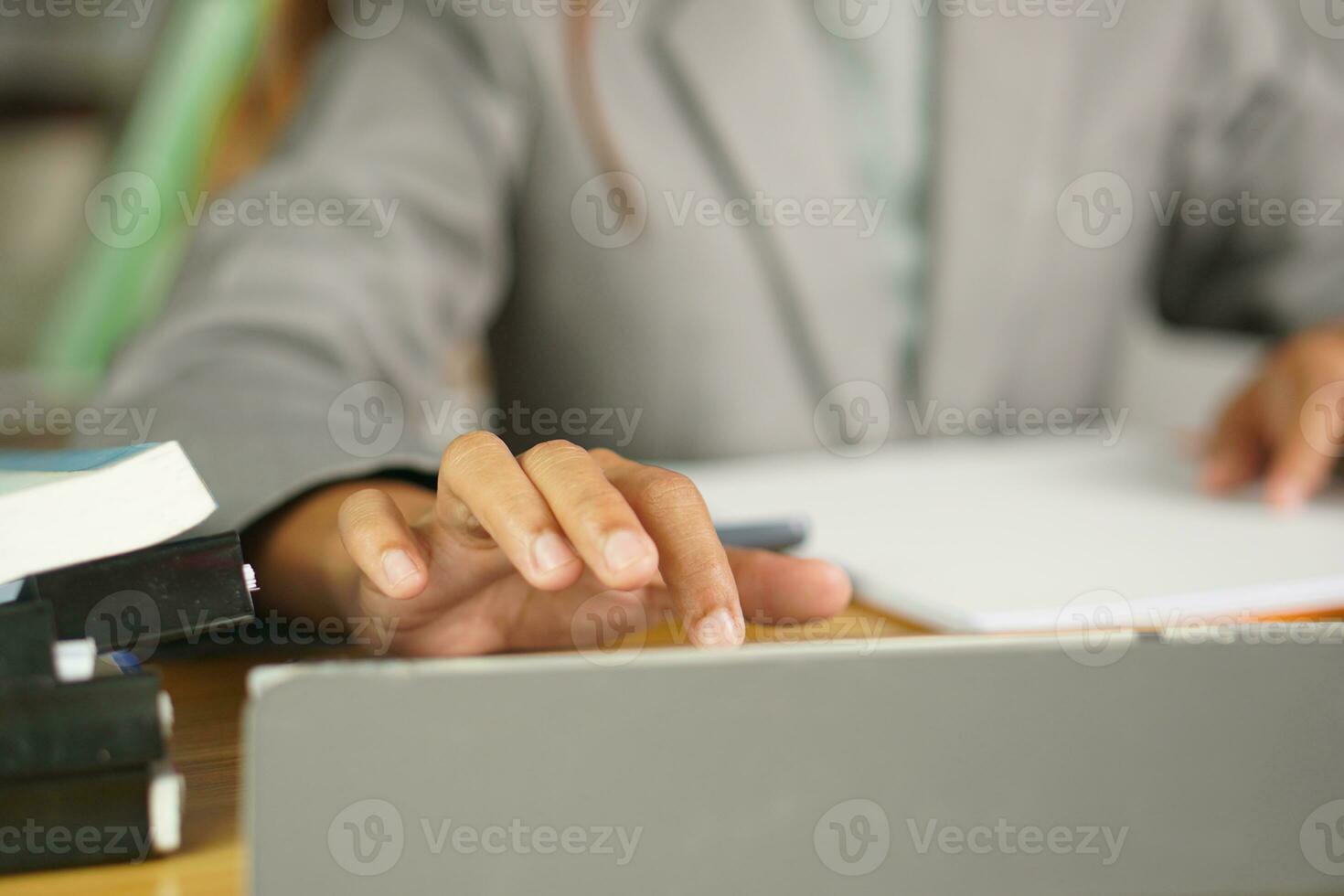 business woman searching for information by computer photo