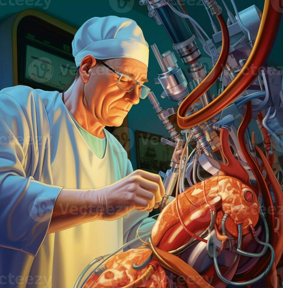 A surgeon using a robotic arm to perform a delicate operation, medical stock images, AI Generative photo