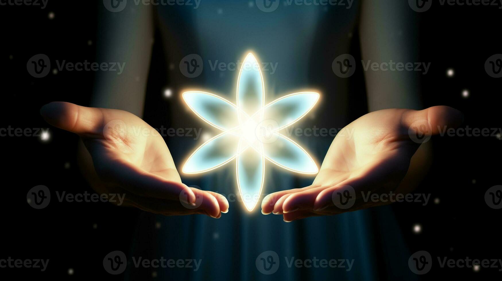 A woman's hand is holding up a glowing plus plus symbol, medical stock images, AI Generative photo