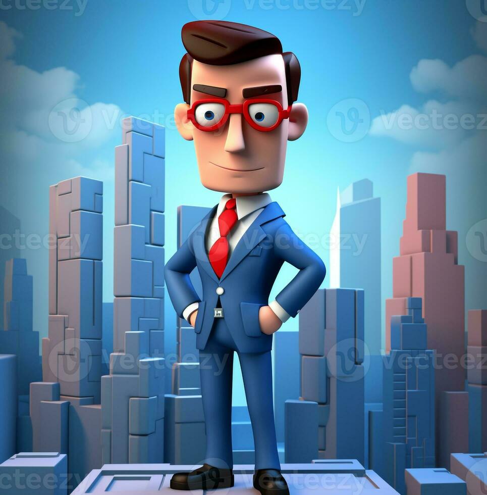 Cartoon 3d office scene with glasses desk and books, boss day images, AI Generative photo