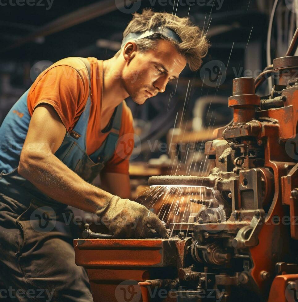 Industrial worker is working on the machine in the factory, industrial machinery stock photos, AI Generative photo