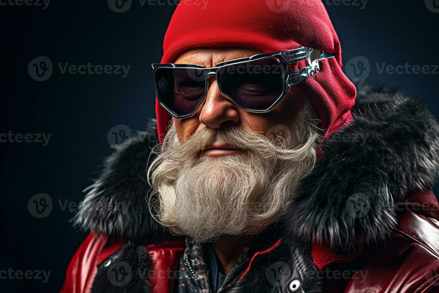 un imagen de Papa Noel claus vistiendo un moderno rojo chaqueta, ai generativo foto