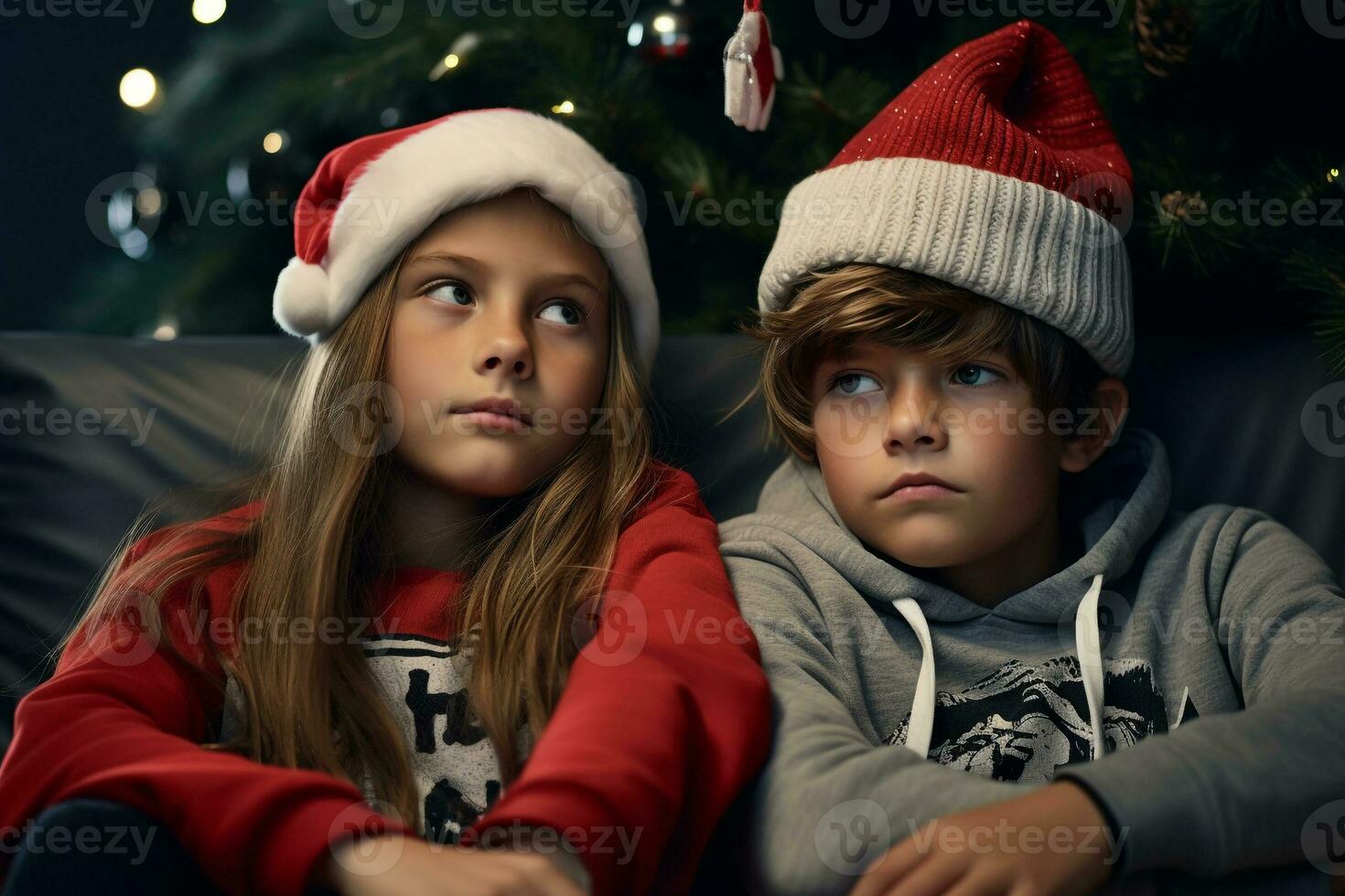 A picture of a man and woman standing next to a christmas tree, ai generative photo