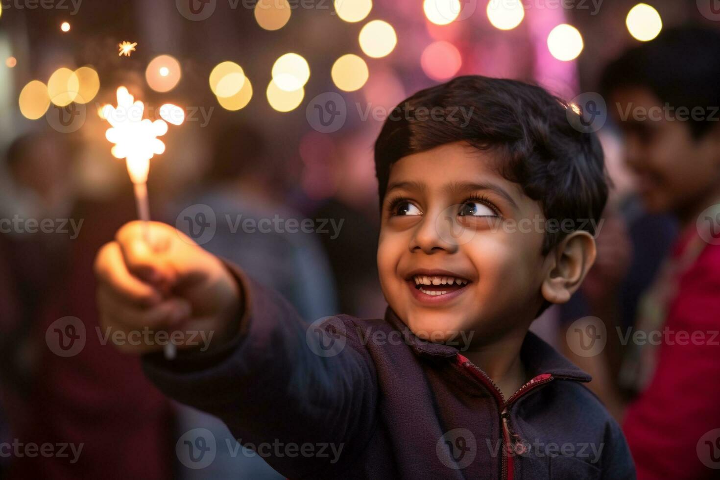 A picture of a little boy pointing during diwali, ai generative photo