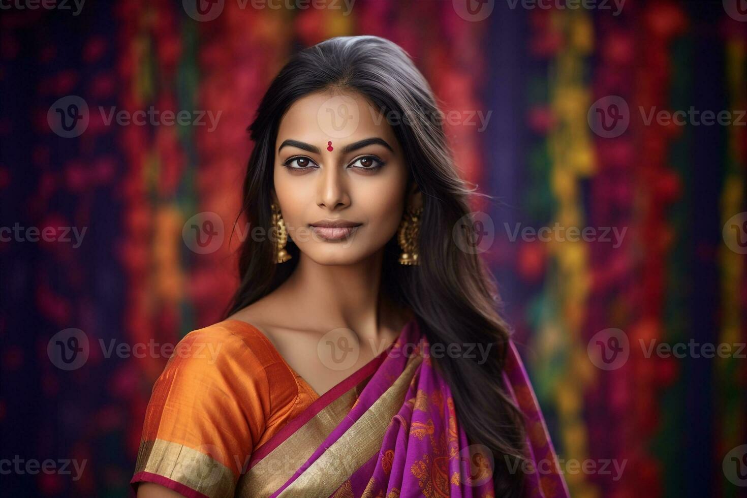 A photo of a woman wearing a traditional nine yard saree from the state of maharashtra in india  on the festival of diwali, ai generative
