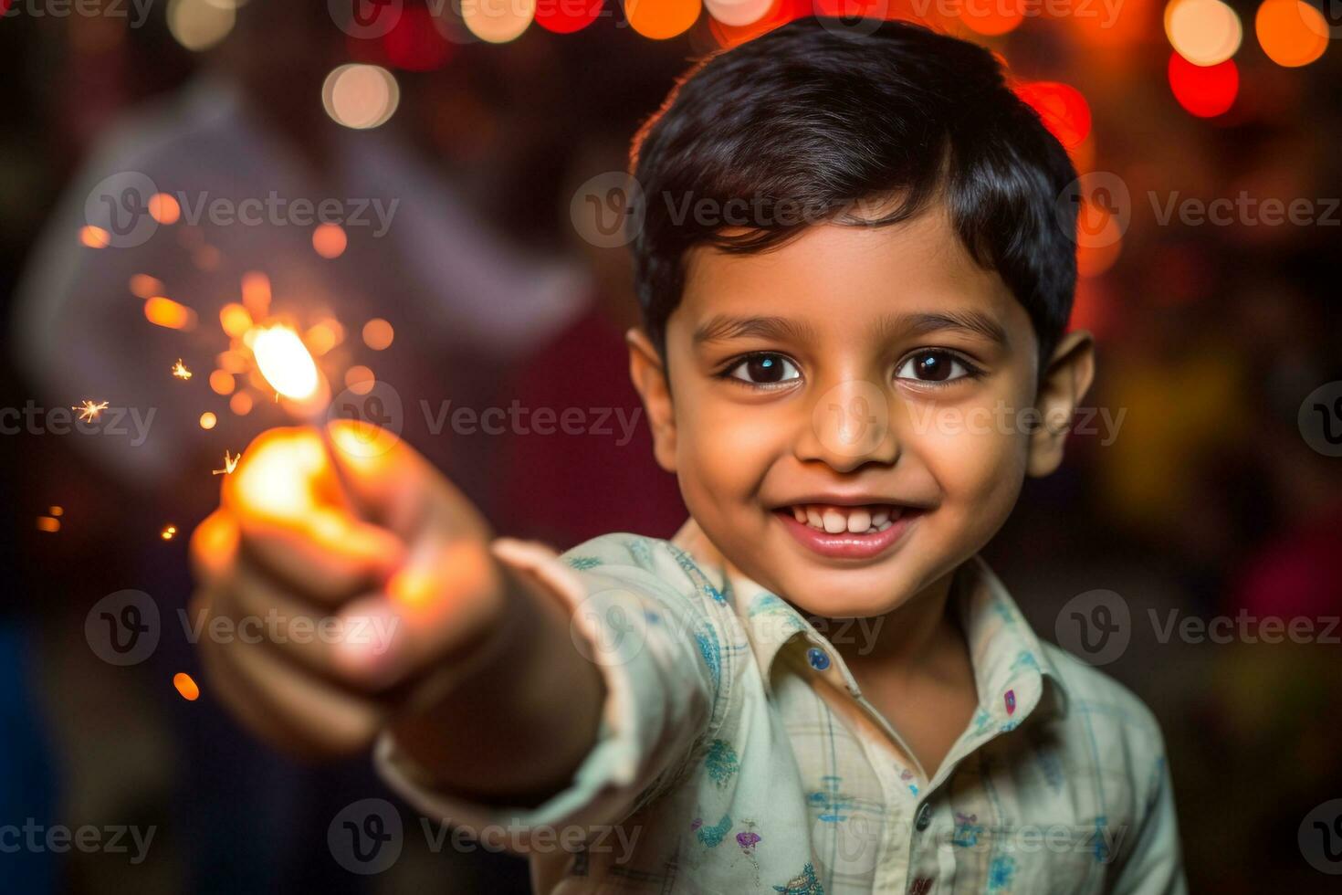 A picture of a little boy pointing during diwali, ai generative photo