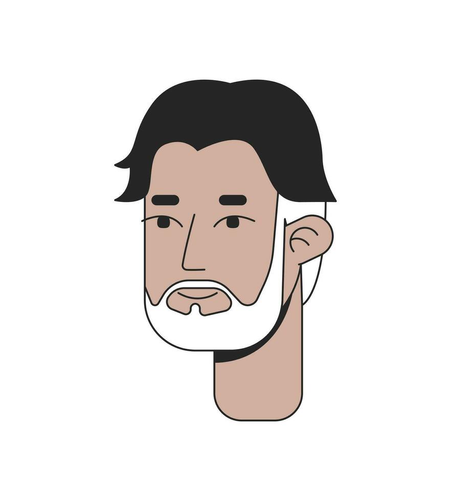 Middle aged male with hollywoodian beard 2D linear cartoon character head. Spanish silver fox man isolated line vector person face white background. Mexican businessman color flat spot illustration