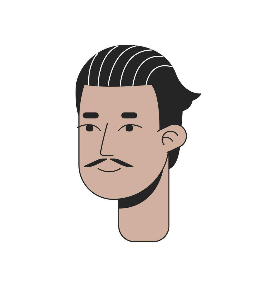 Spanish slicked hair man with pencil moustache 2D linear cartoon character head. Inspired retro male mexican isolated line vector person face white background. Adult guy color flat spot illustration