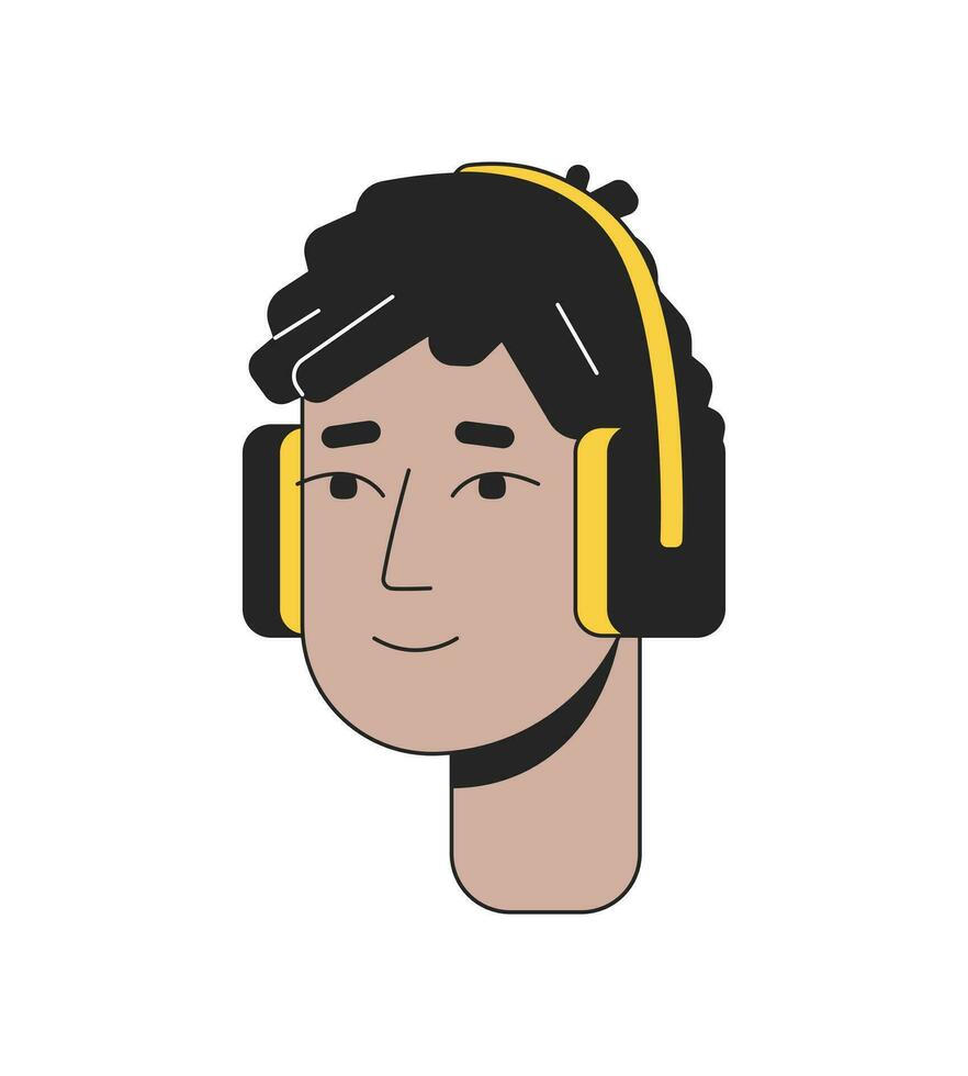 auriculares Adolescente chico latino con rastas 2d lineal dibujos animados personaje cabeza. teme mexicano joven masculino aislado línea vector persona cara blanco antecedentes. latinoamericano color plano Mancha ilustración