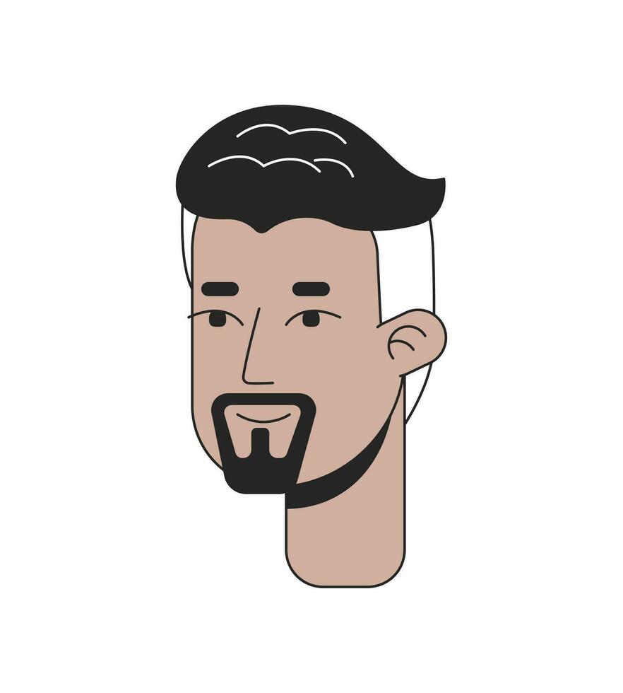 Arab mid aged man with extended goatee beard 2D linear cartoon character head. Middle eastern adult guy bearded isolated line vector person face white background. Color flat spot illustration