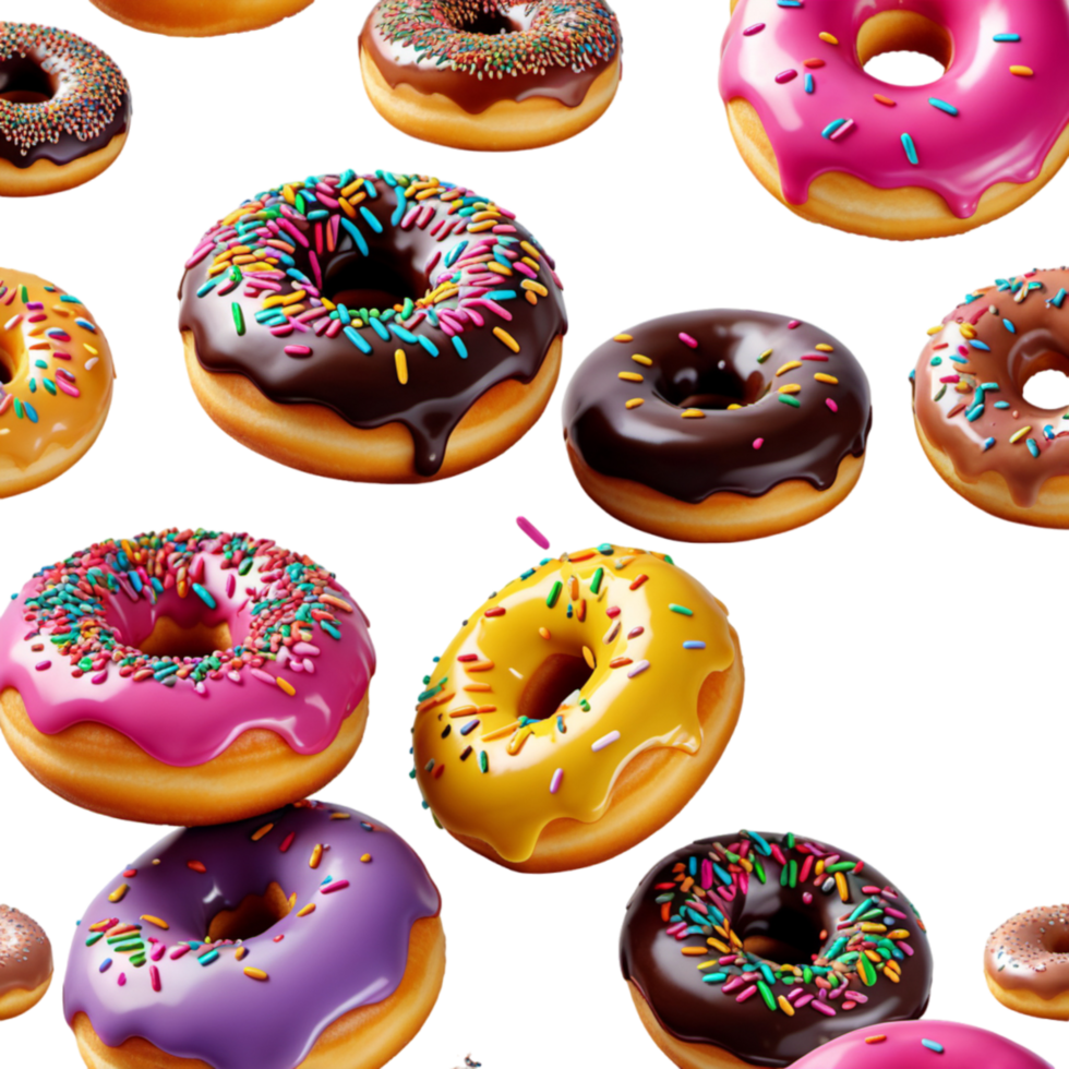 Falling glazed donuts with sprinkles. AI Generative png