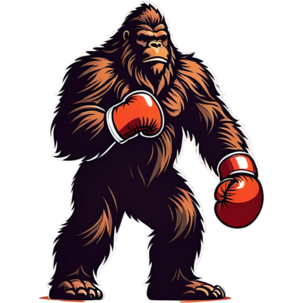 Bigfoot wearing boxing gloves sunset retro. AI Generative png