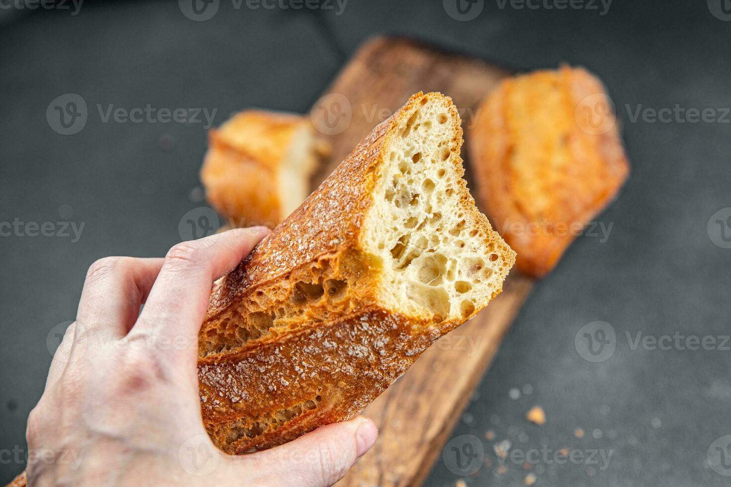 tasty baguette fresh bread long bun snack appetizer meal food on the table copy space food background rustic top view photo
