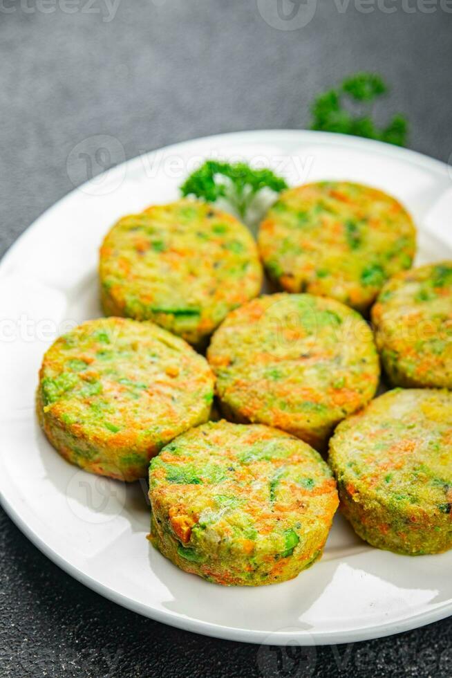 cutlet tasty vegetable dish potatoe, broccoli, carrot, onion, vegetables meal food snack on the table copy space food background rustic top view keto or paleo diet vegetarian vegan food no met photo